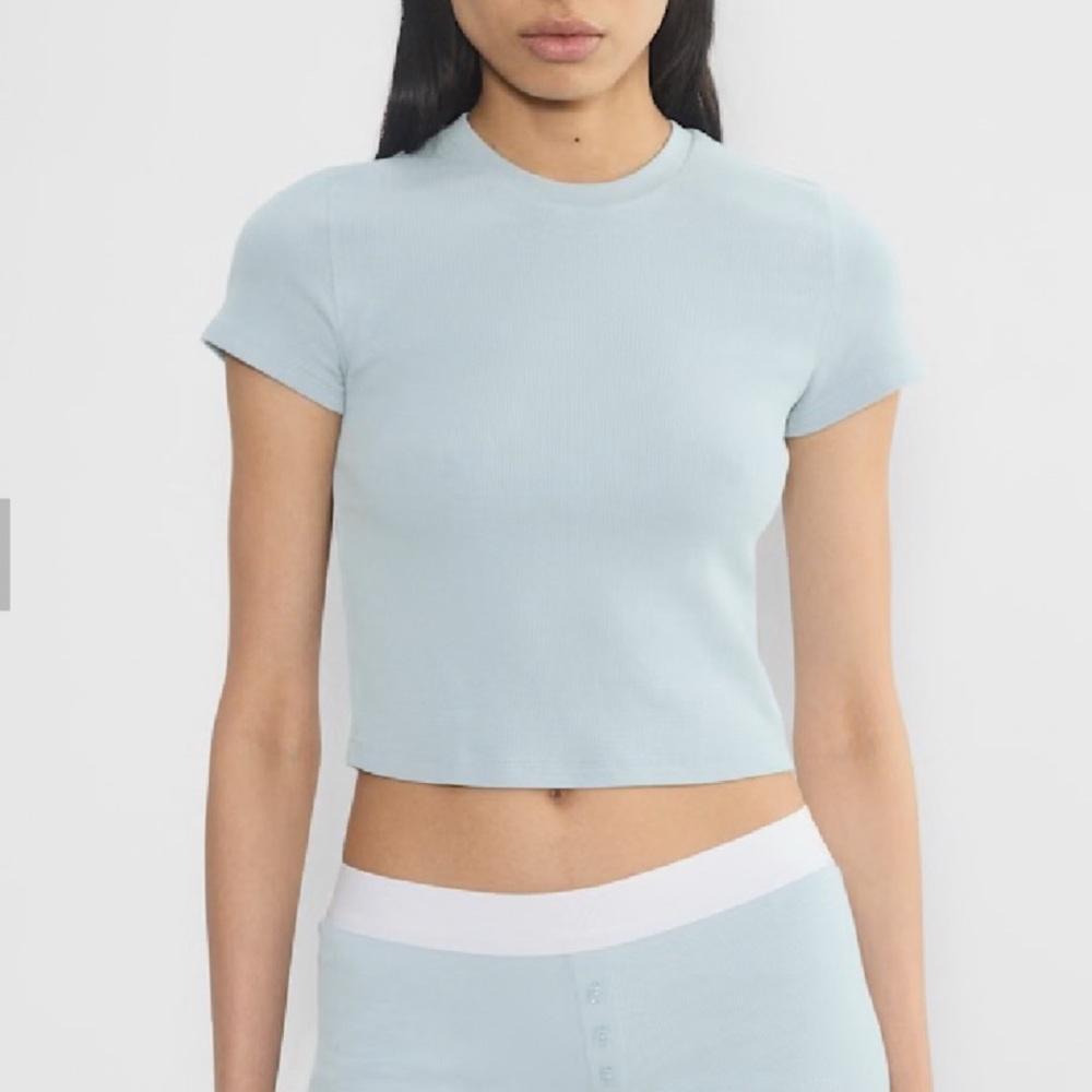Aritzia Dew Blue Ribbed HomeStretch Crop Top